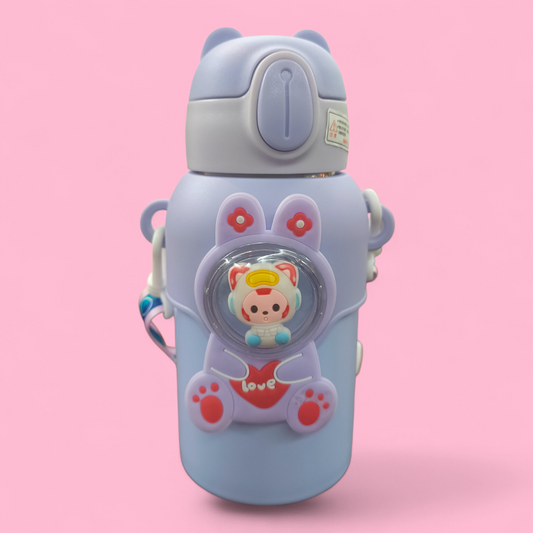 Cute Bunny Cartoon Kids Water Bottle with Straw