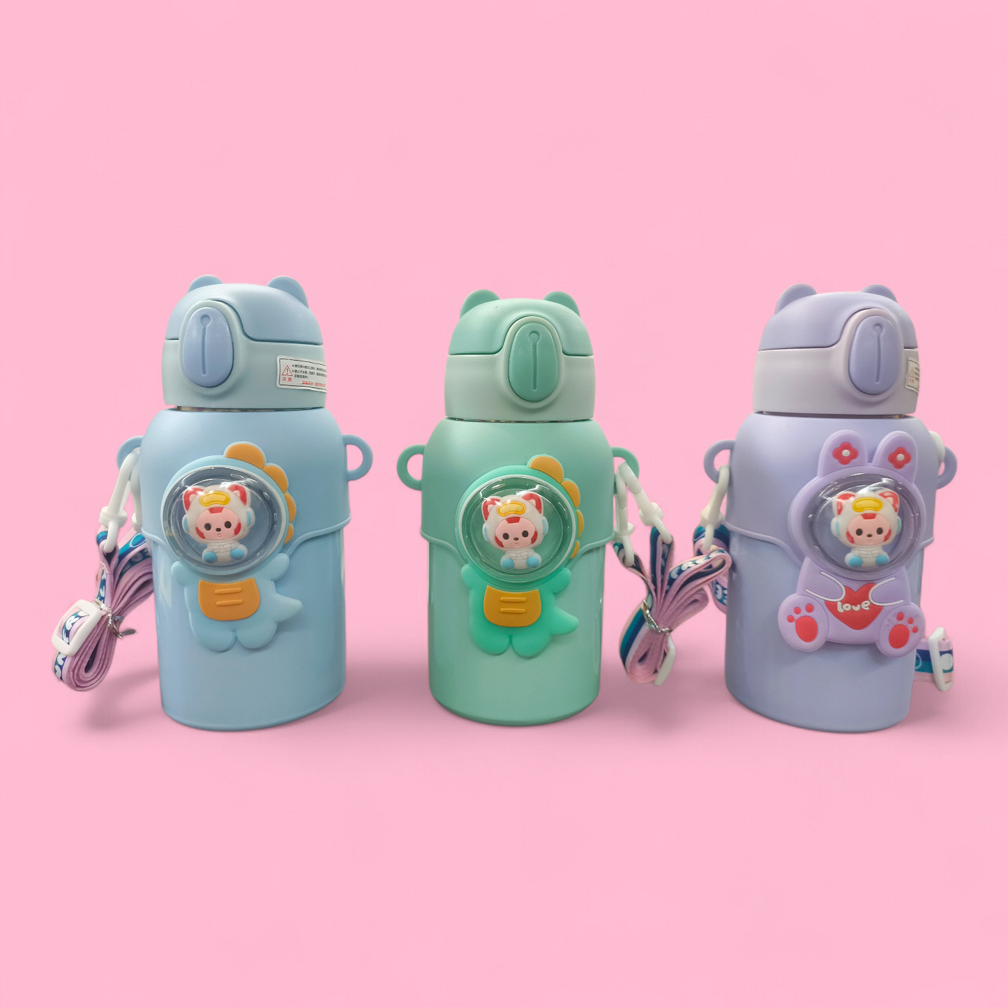 Cute Bunny Cartoon Kids Water Bottle with Straw