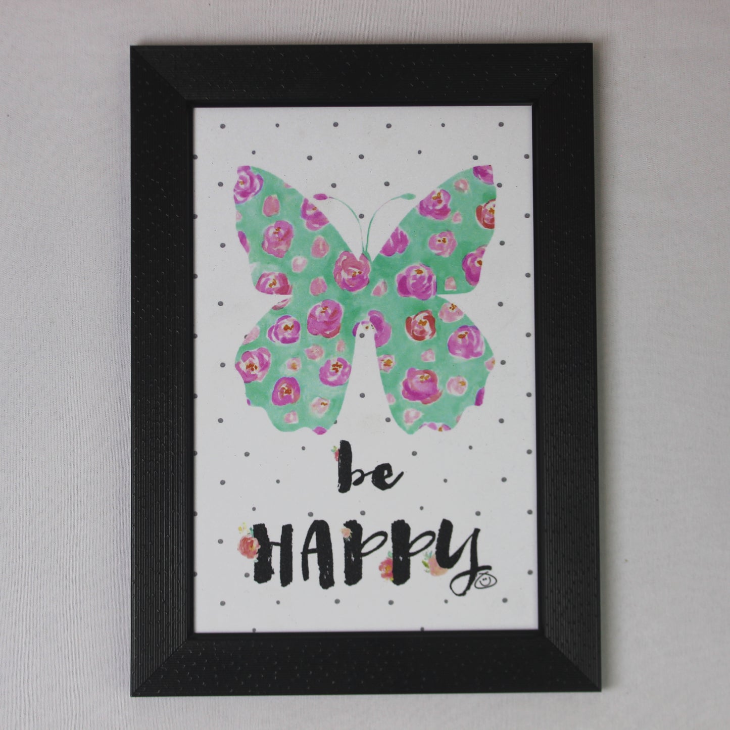Be Happy – Butterfly Floral Wall Art Frame