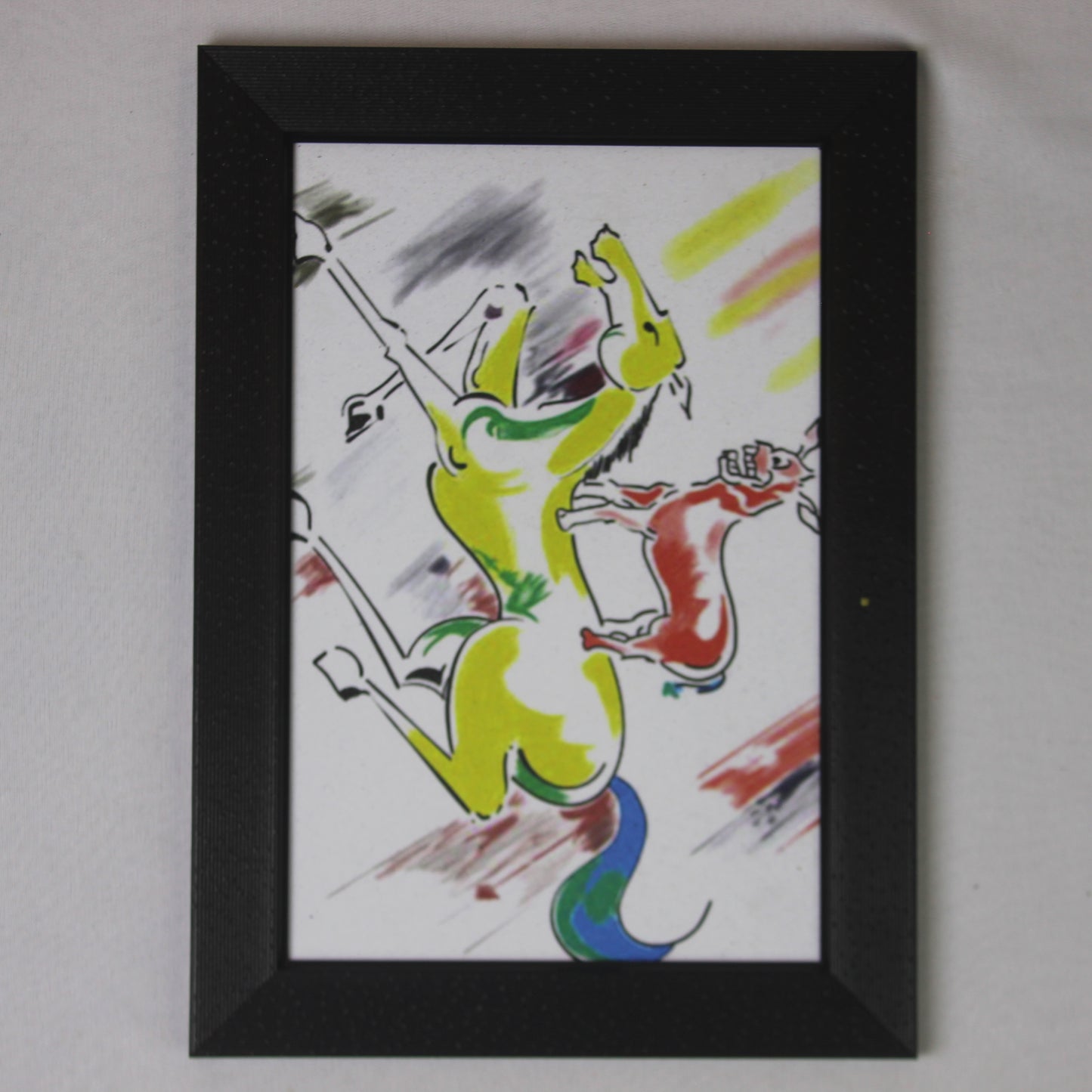 Abstract Monkey & Mouse Dance Wall Art – Modern Artistic Framed Poster
