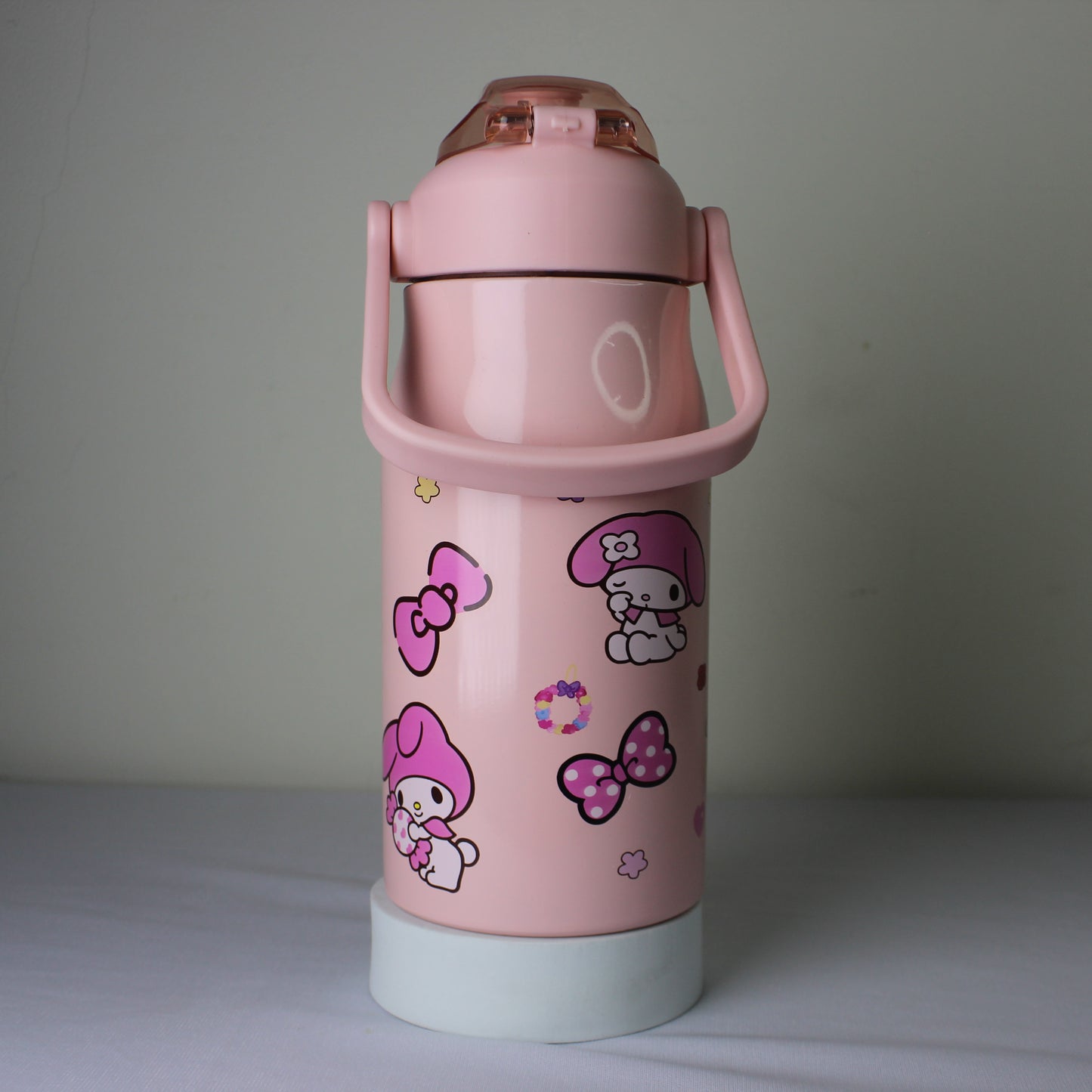 Cute Pink Kids Insulated Water Bottle with Flip-Top Lid | Leak-Proof Cartoon Sipper Bottle for School & Travel