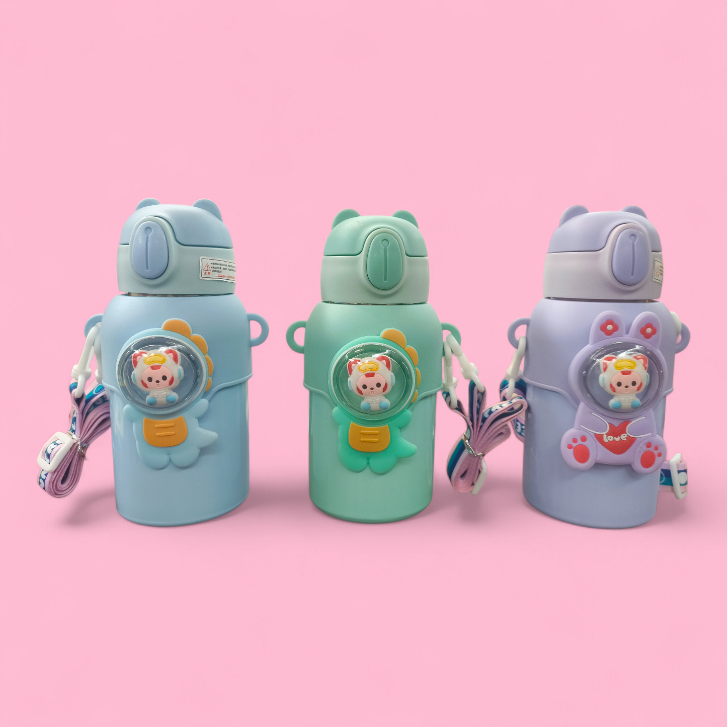 Cute Bunny Cartoon Kids Water Bottle with Straw
