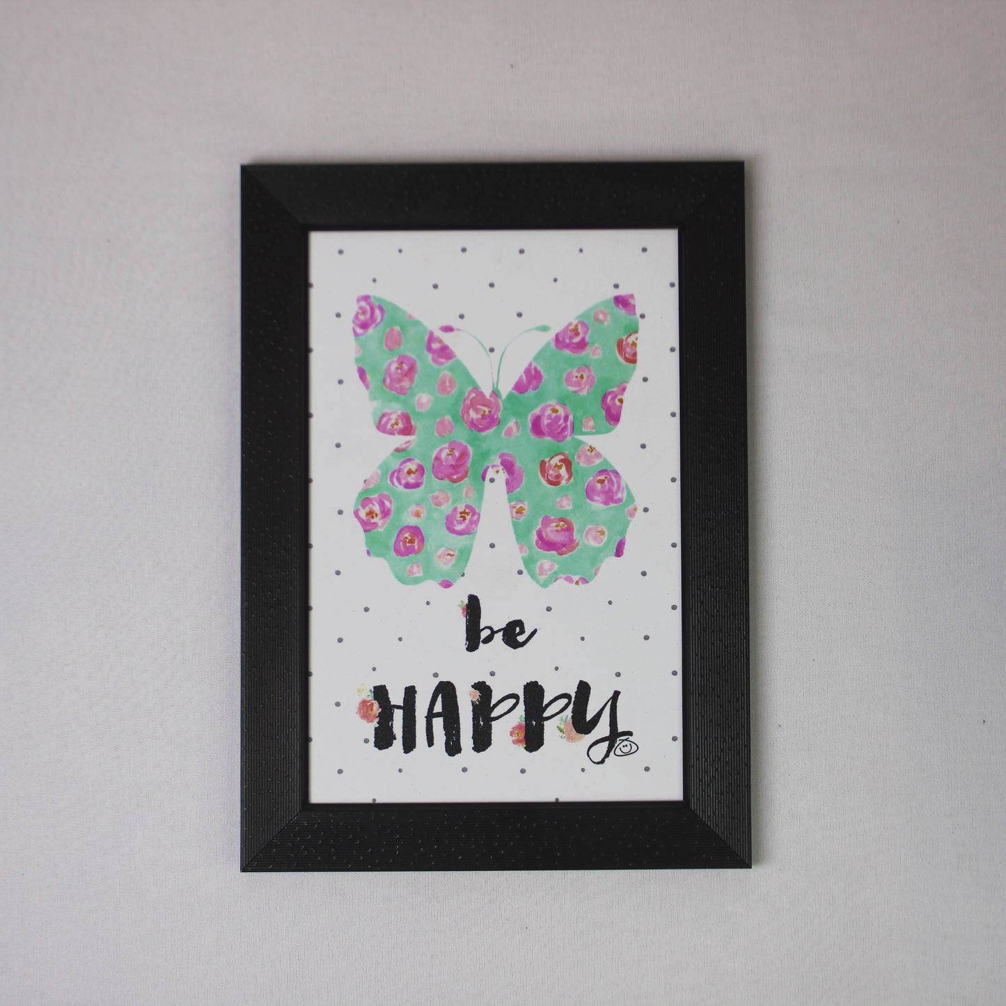 Be Happy – Butterfly Floral Wall Art Frame