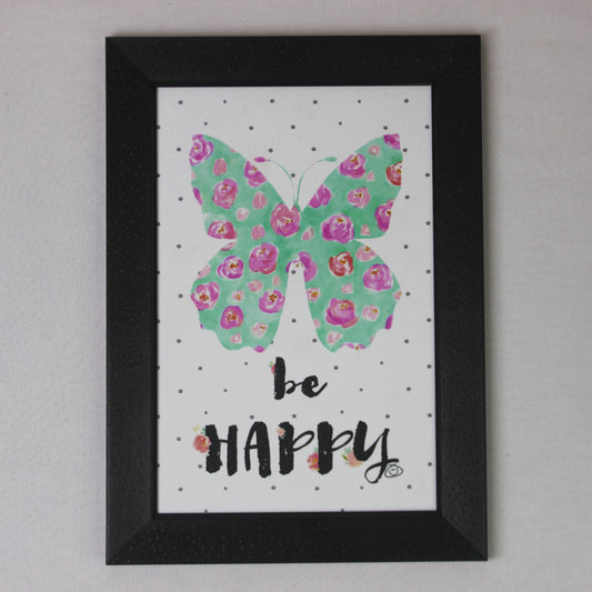 Be Happy – Butterfly Floral Wall Art Frame