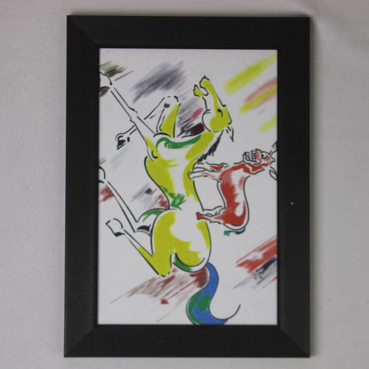 Abstract Monkey & Mouse Dance Wall Art – Modern Artistic Framed Poster