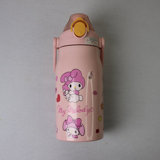 Cute Pink Kids Insulated Water Bottle with Flip-Top Lid | Leak-Proof Cartoon Sipper Bottle for School & Travel