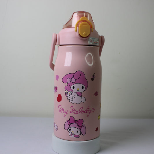 Cute Pink Kids Insulated Water Bottle with Flip-Top Lid | Leak-Proof Cartoon Sipper Bottle for School & Travel